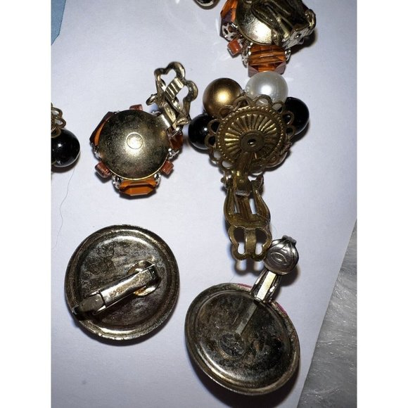 Vintage Bead Pearl Cluster Clip On Earrings 1" Estate Costume Jewelry button - Picture 3 of 8